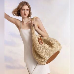 MAM Raffia & Leather Round Bag — Canvas Liner, Tan/Natural, Excellent condition